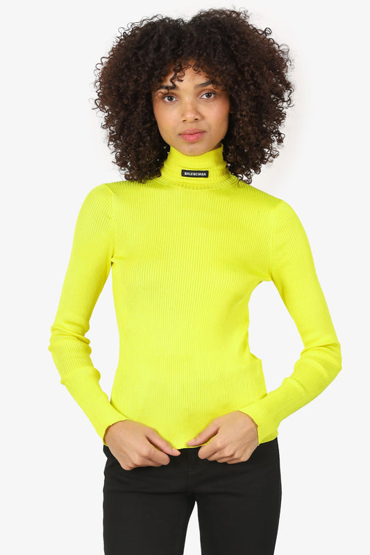Balenciaga Yellow Ribbed Tech Turtleneck Sweater Size S