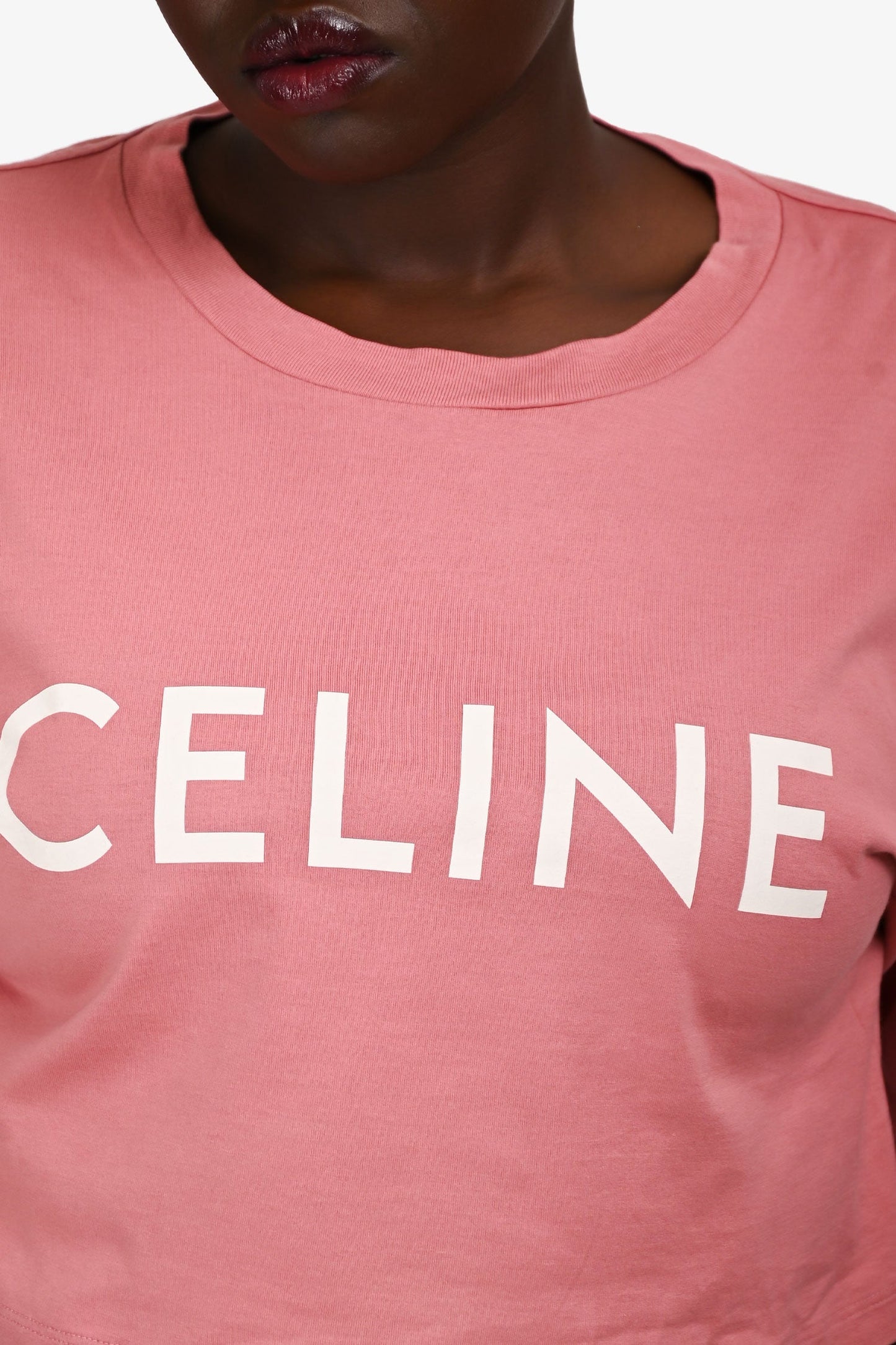 Celine Pink Crew Neck Graphic Cropped T-Shirt Size S