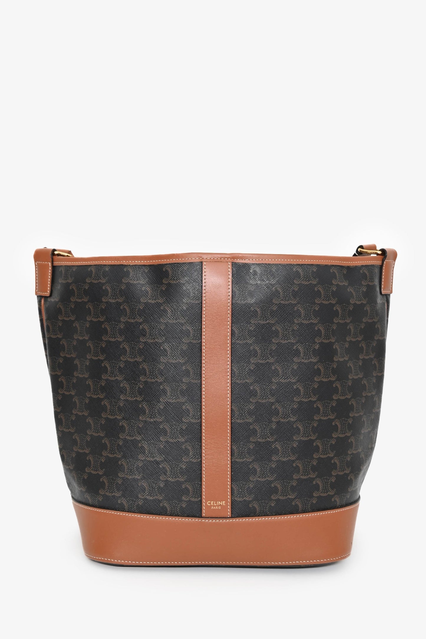 Celine Brown Canvas/Leather Triomphe Medium Bucket Bag