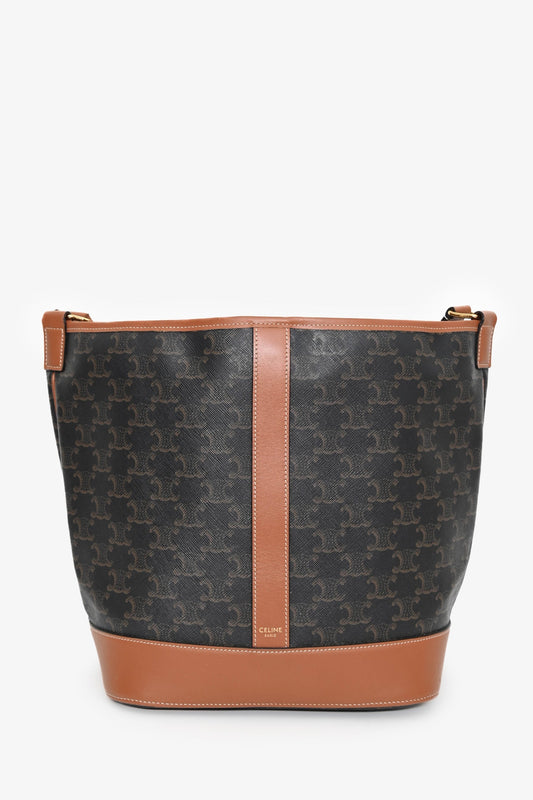 Celine Brown Canvas/Leather Triomphe Medium Bucket Bag