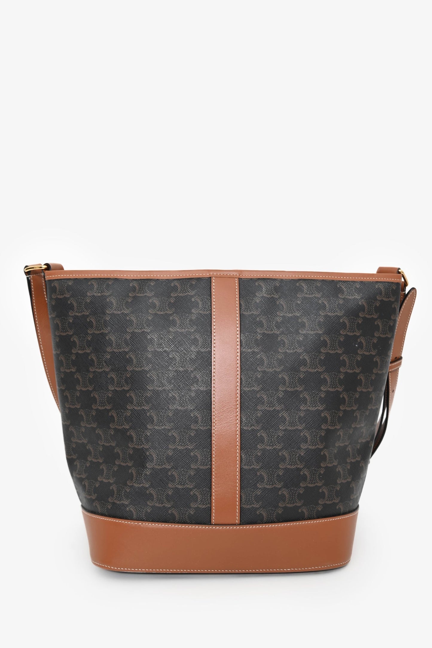 Celine Brown Canvas/Leather Triomphe Medium Bucket Bag