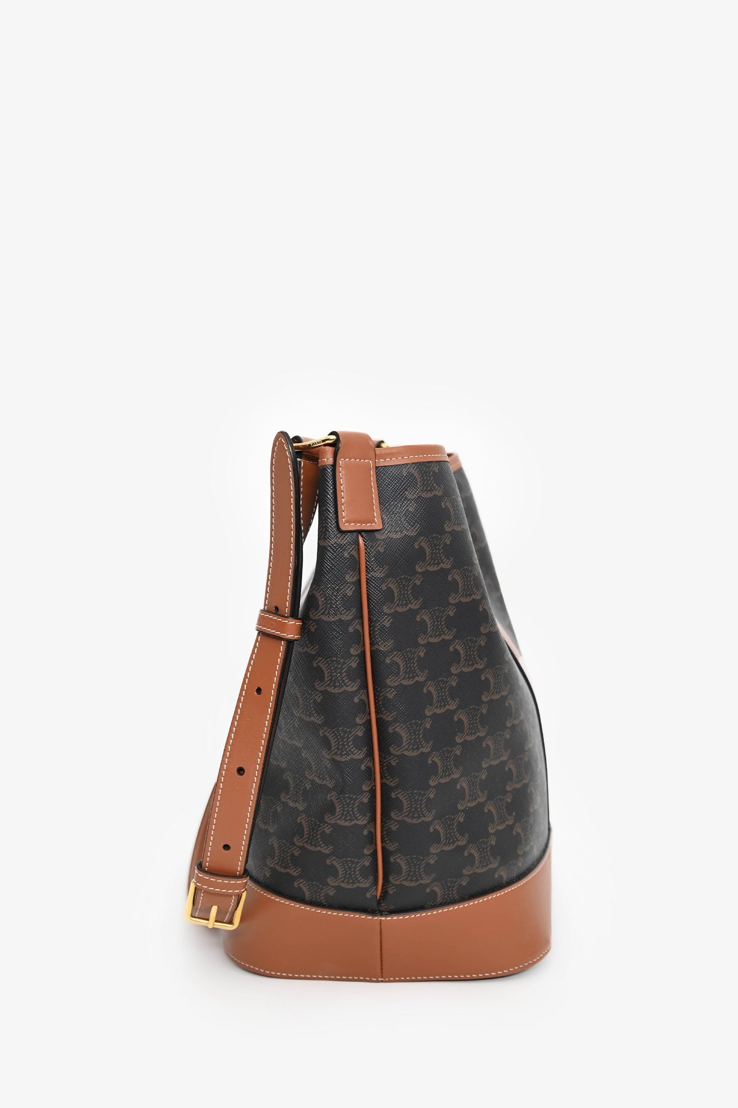 Celine Brown Canvas/Leather Triomphe Medium Bucket Bag