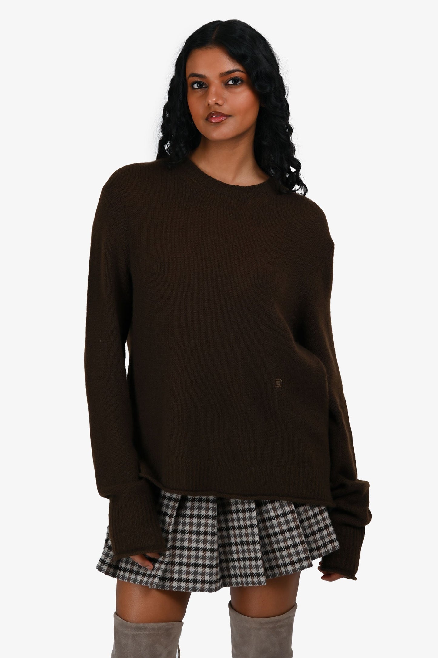 Celine   Brown Cashmere Knit Crewneck Sweater Size M
