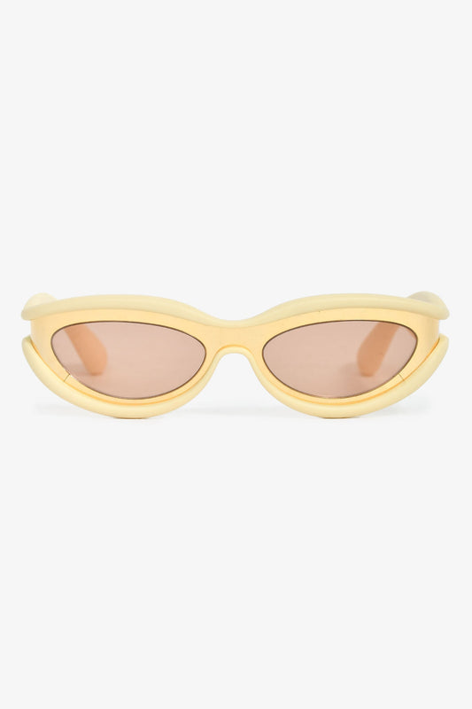 Bottega Veneta Gold Tone/Cream Rubber Oval Sunglasses