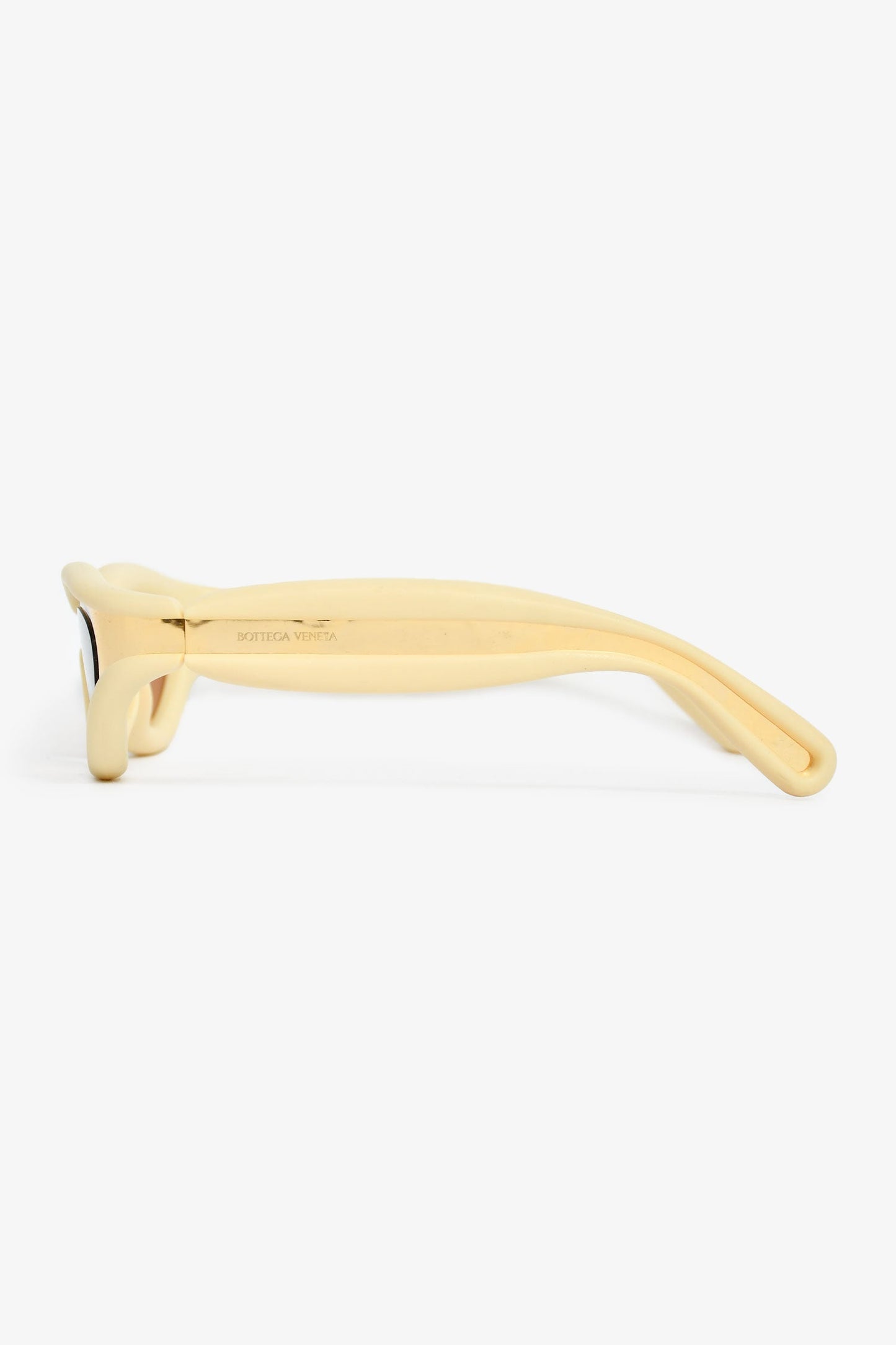 Bottega Veneta Gold Tone/Cream Rubber Oval Sunglasses