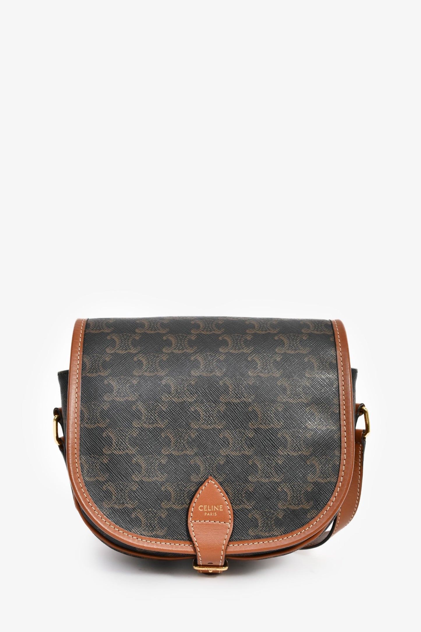 Celine 2020 Brown Triomphe Canvas/Leather Folco Crossbody