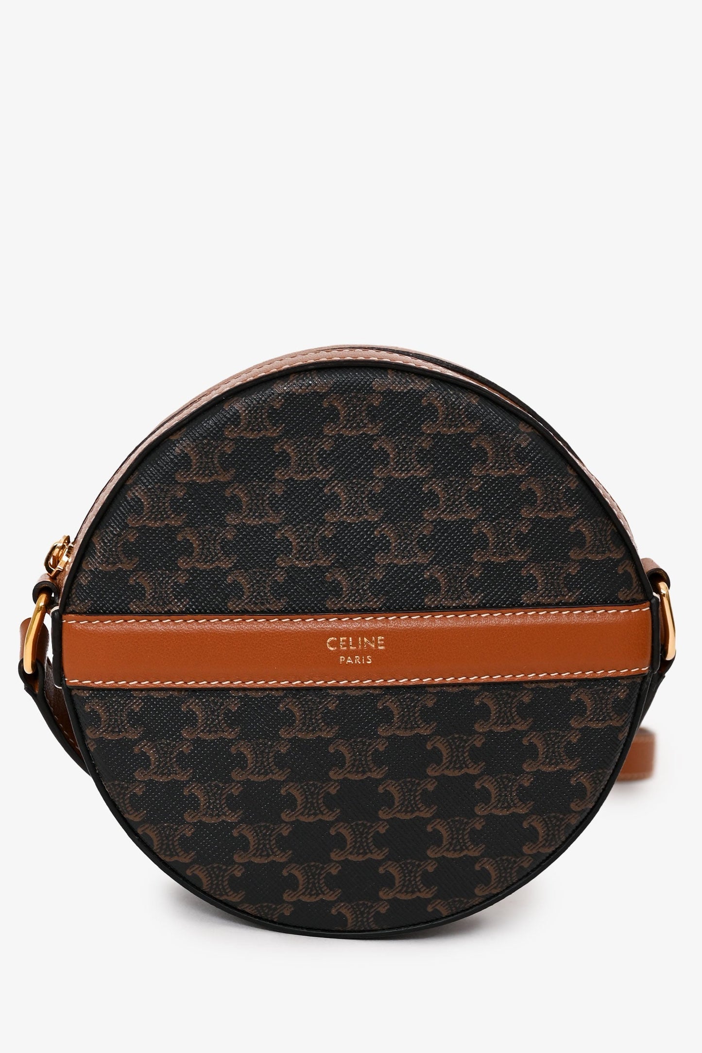 Celine 2020 Brown Canvas/Leather Triomphe Round Crossbody