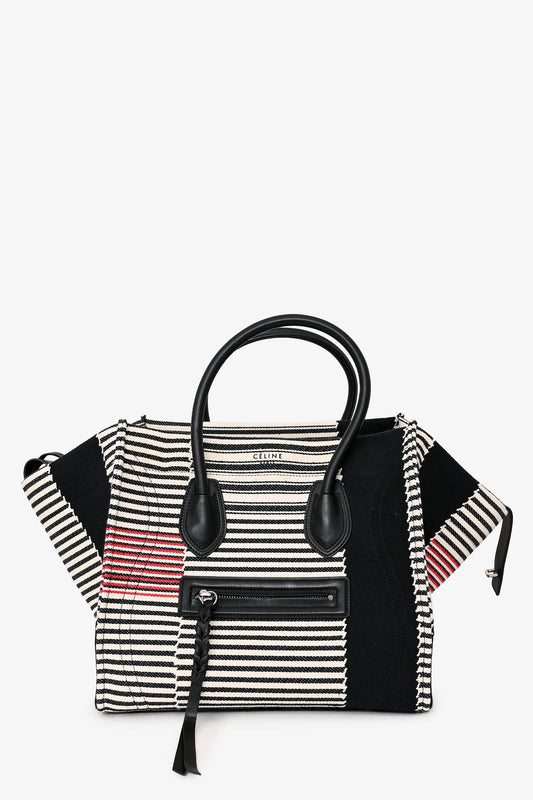 Celine 2017 Black/White Canvas Striped Phantom Luggage Top Handle
