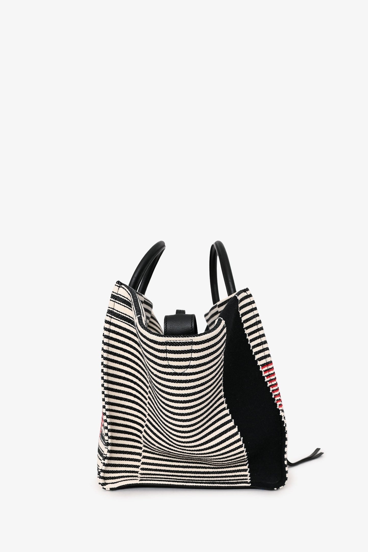 Celine 2017 Black/White Canvas Striped Phantom Luggage Top Handle