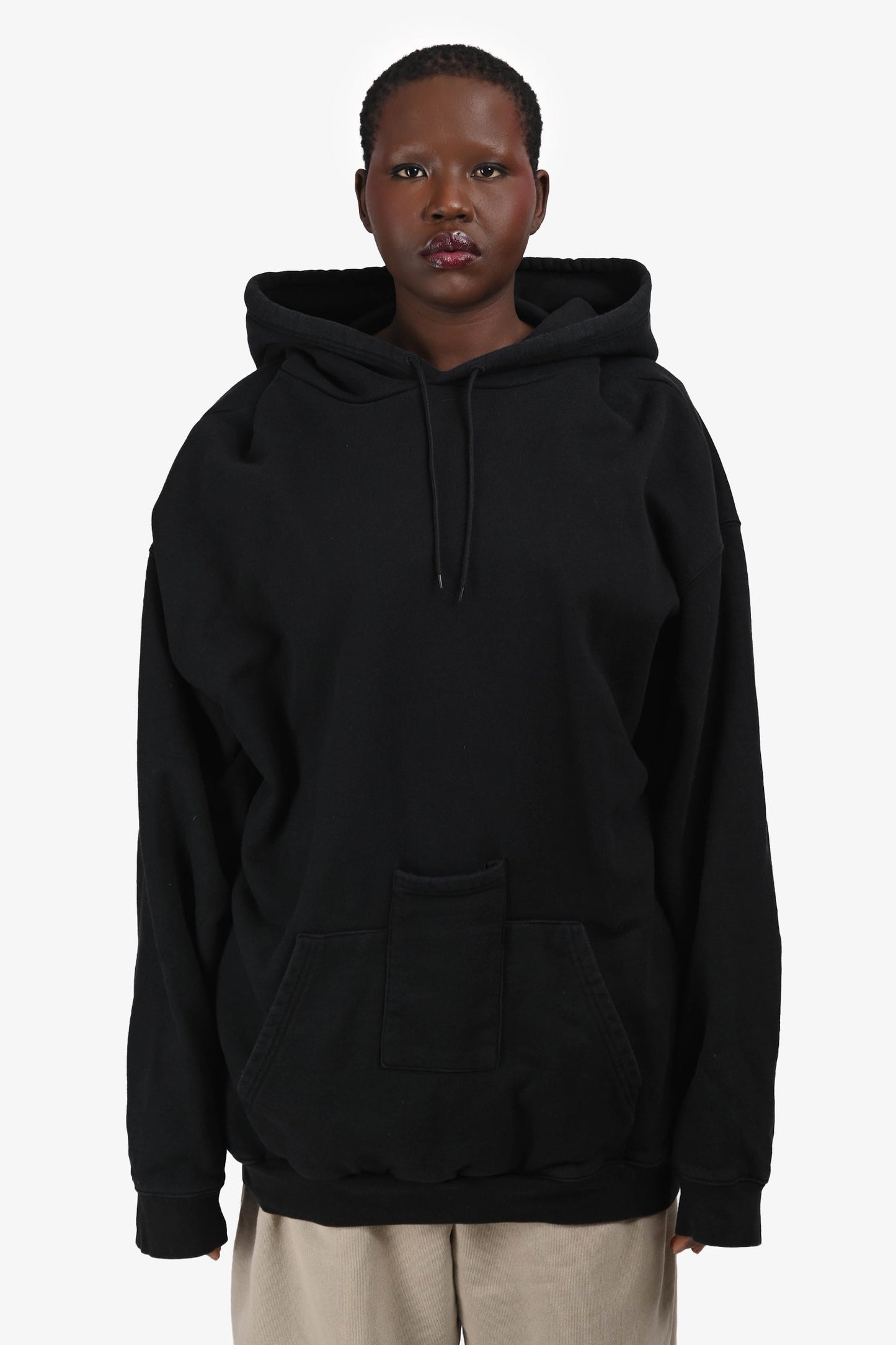 Balenciaga 2017 Black Logo Printed Pocket Detail Hoodie Size L