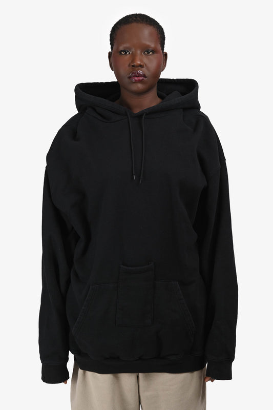Balenciaga 2017 Black Logo Printed Pocket Detail Hoodie Size L