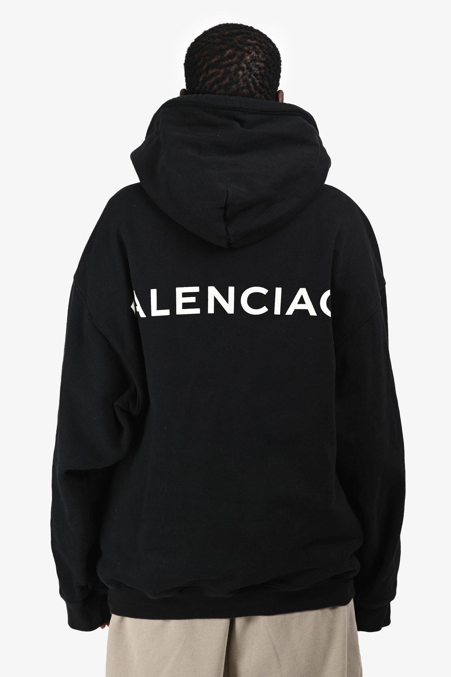 Balenciaga 2017 Black Logo Printed Pocket Detail Hoodie Size L