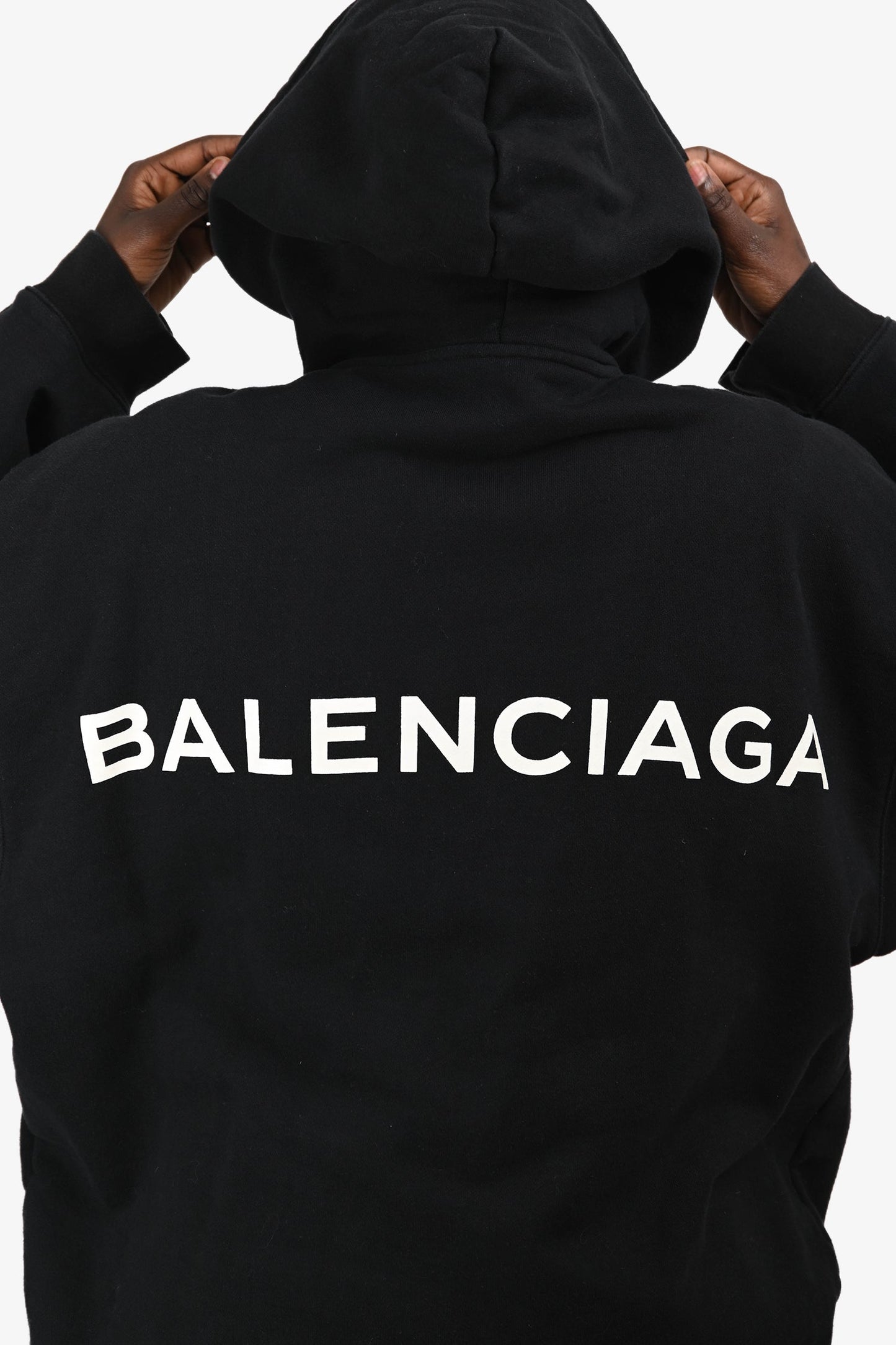 Balenciaga 2017 Black Logo Printed Pocket Detail Hoodie Size L