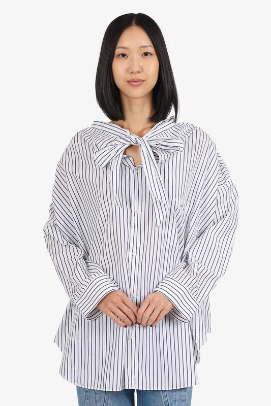 Balenciaga White/Navy Striped Oversized Shirt Size 34
