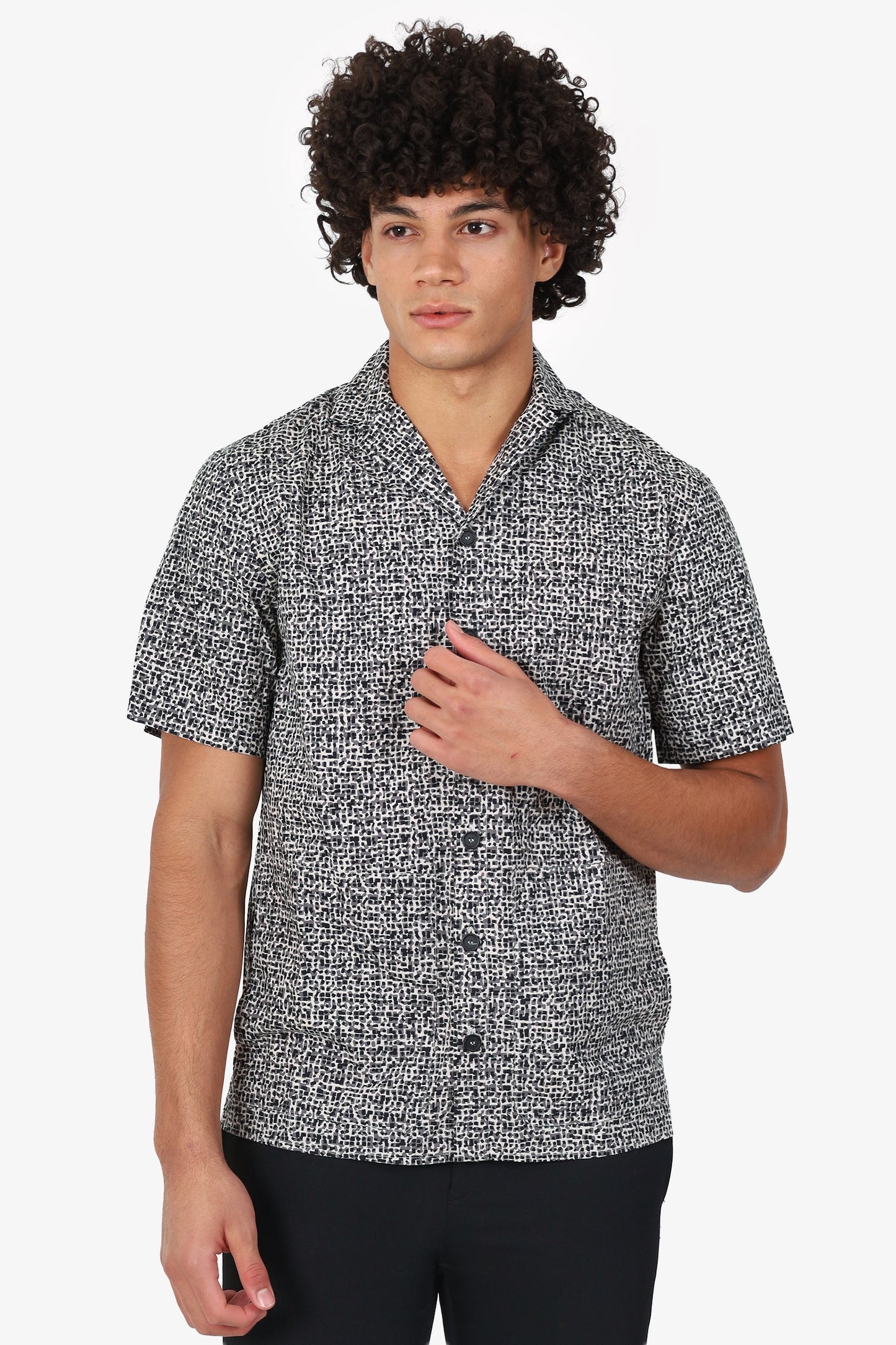 Bottega Veneta Black/White Patterned Short Sleeves Shirt Size 48 Mens