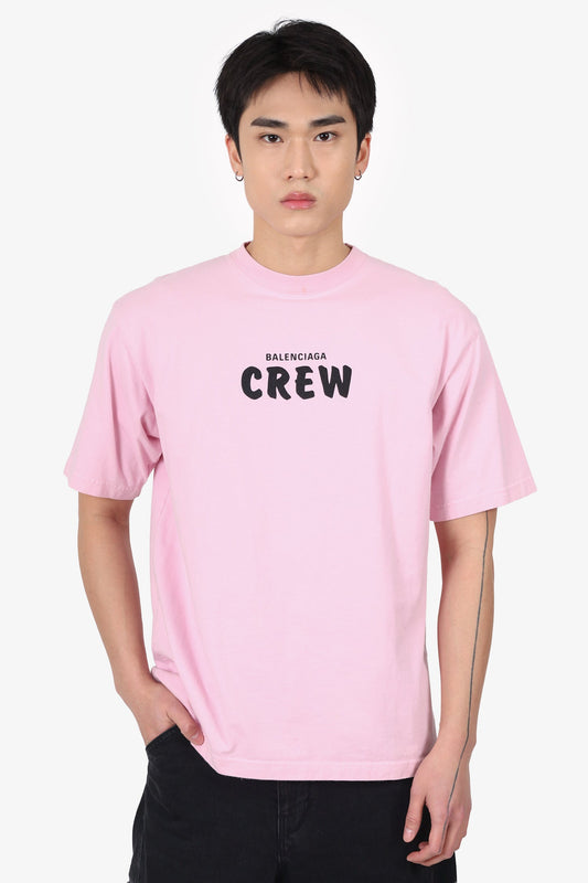Balenciaga Pink Crew Print T-Shirt Size XS Mens