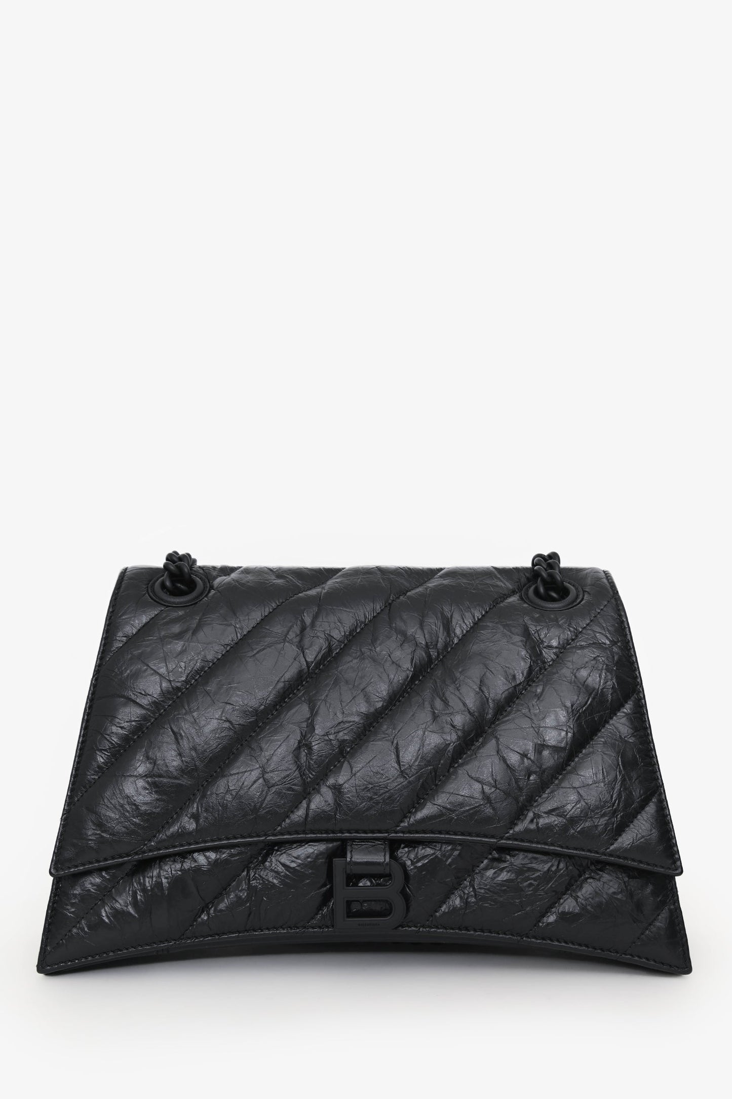 Balenciaga Black Crackled Leather Medium Crush Shoulder Chain Bag