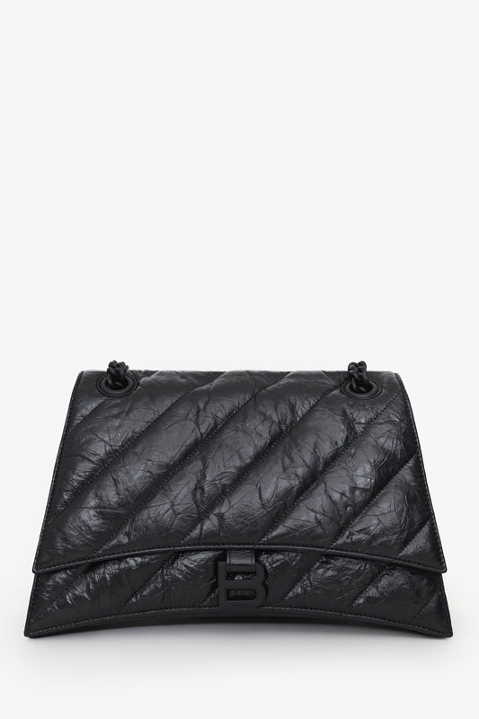 Balenciaga Black Crackled Leather Medium Crush Shoulder Chain Bag