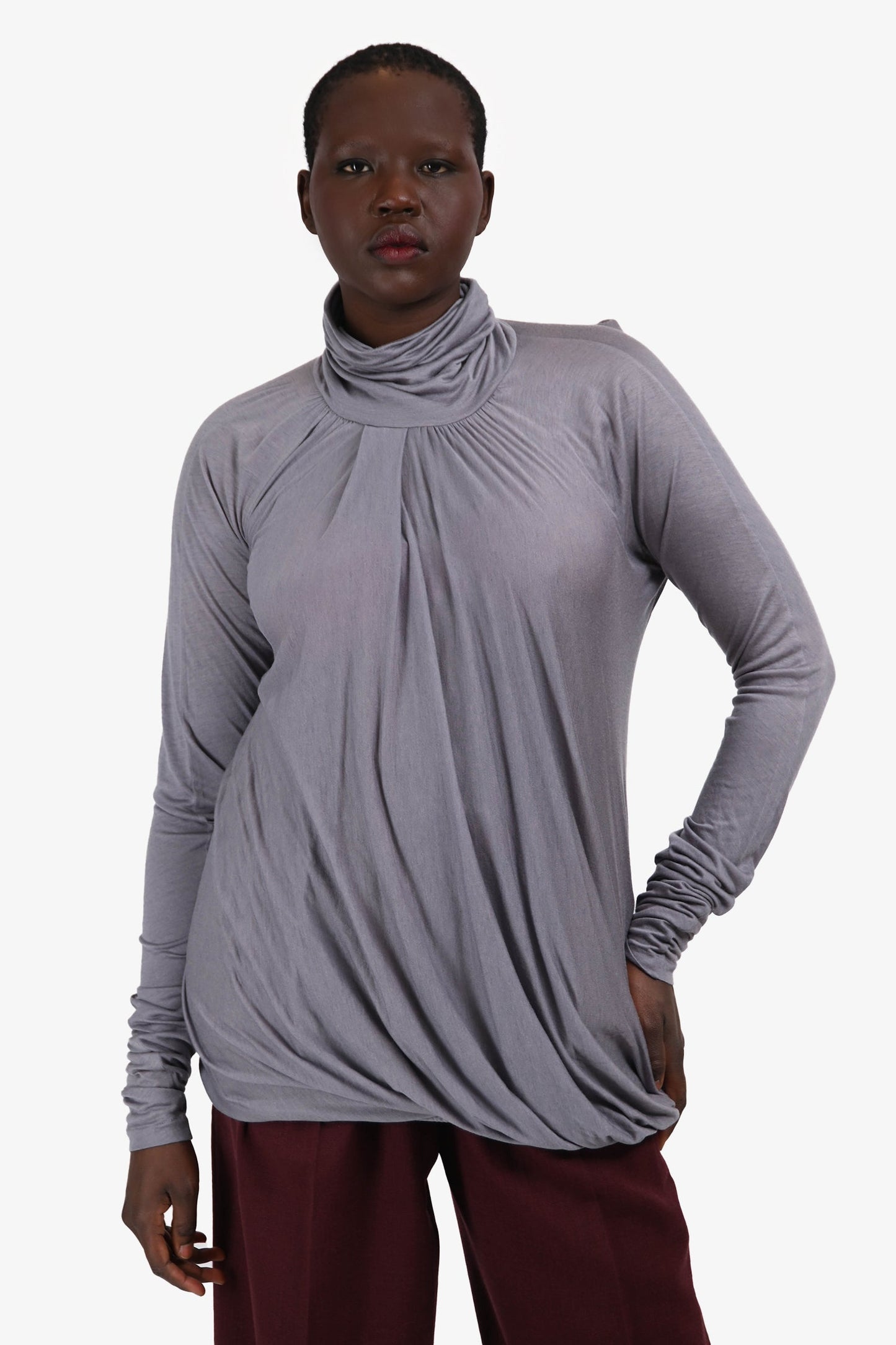Bottega Veneta Grey Turtleneck Long Sleeve Top Size 42