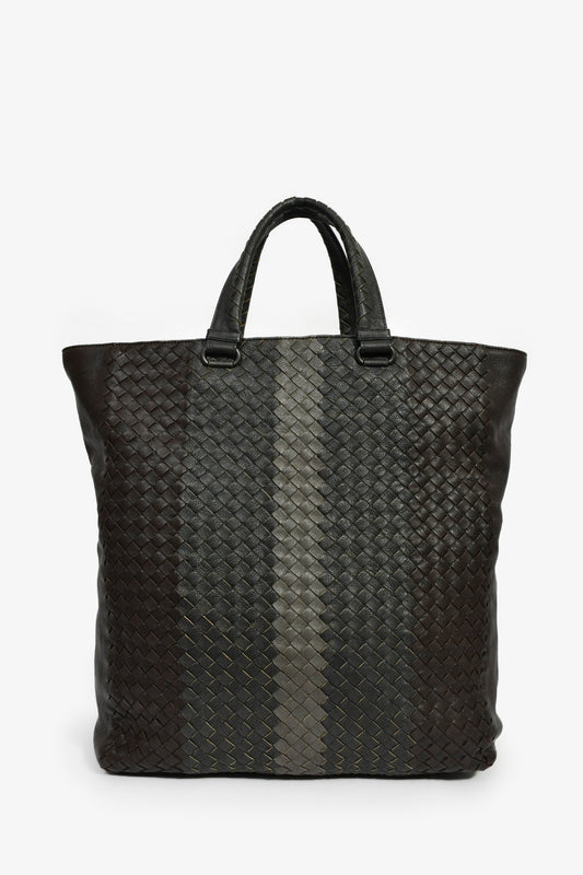 Bottega Veneta Black Intrecciato Leather Top Handle Tote Bag With Strap
