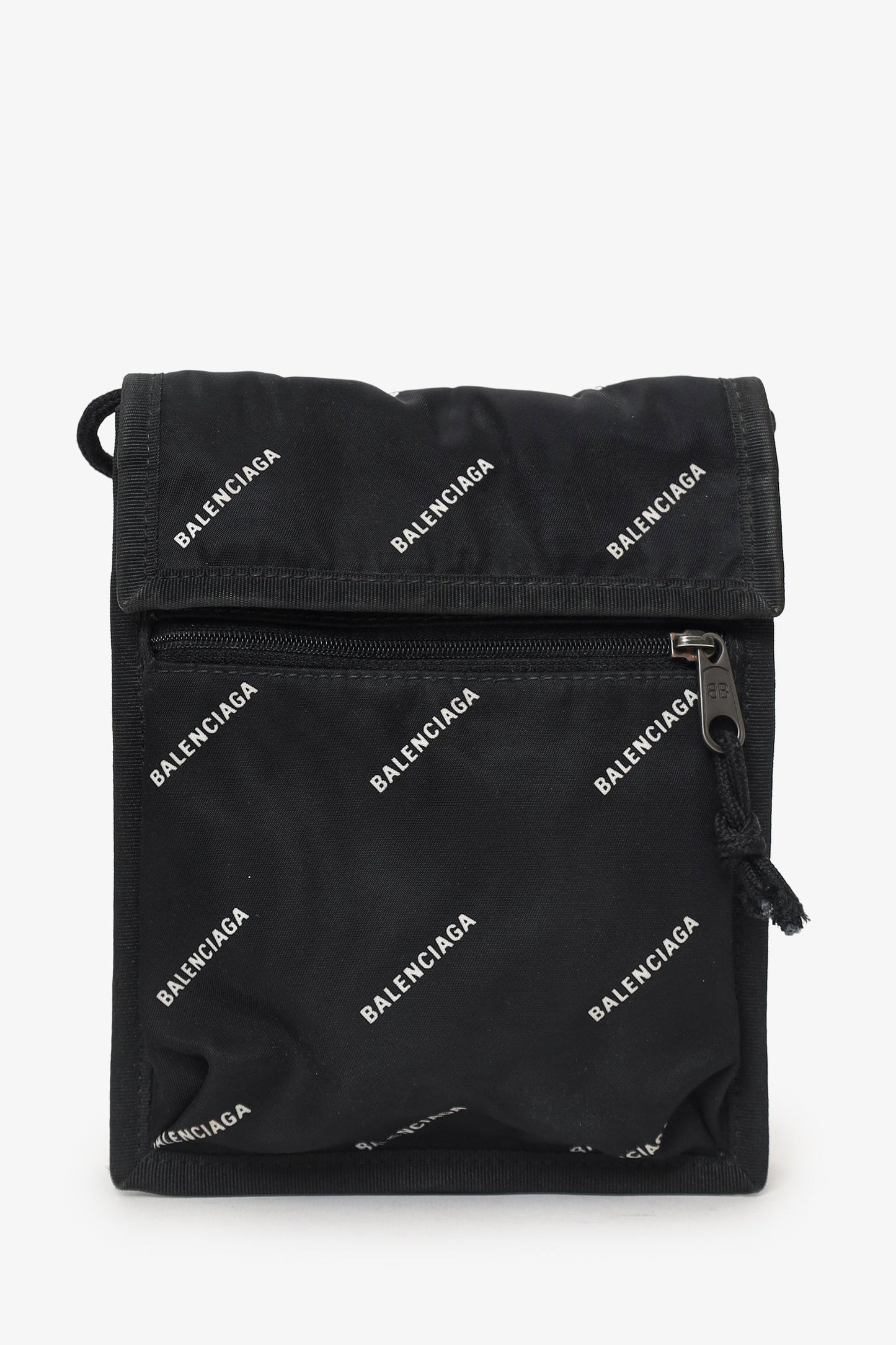 Balenciaga Black Nylon All Over Logo Small Explorer Pouch
