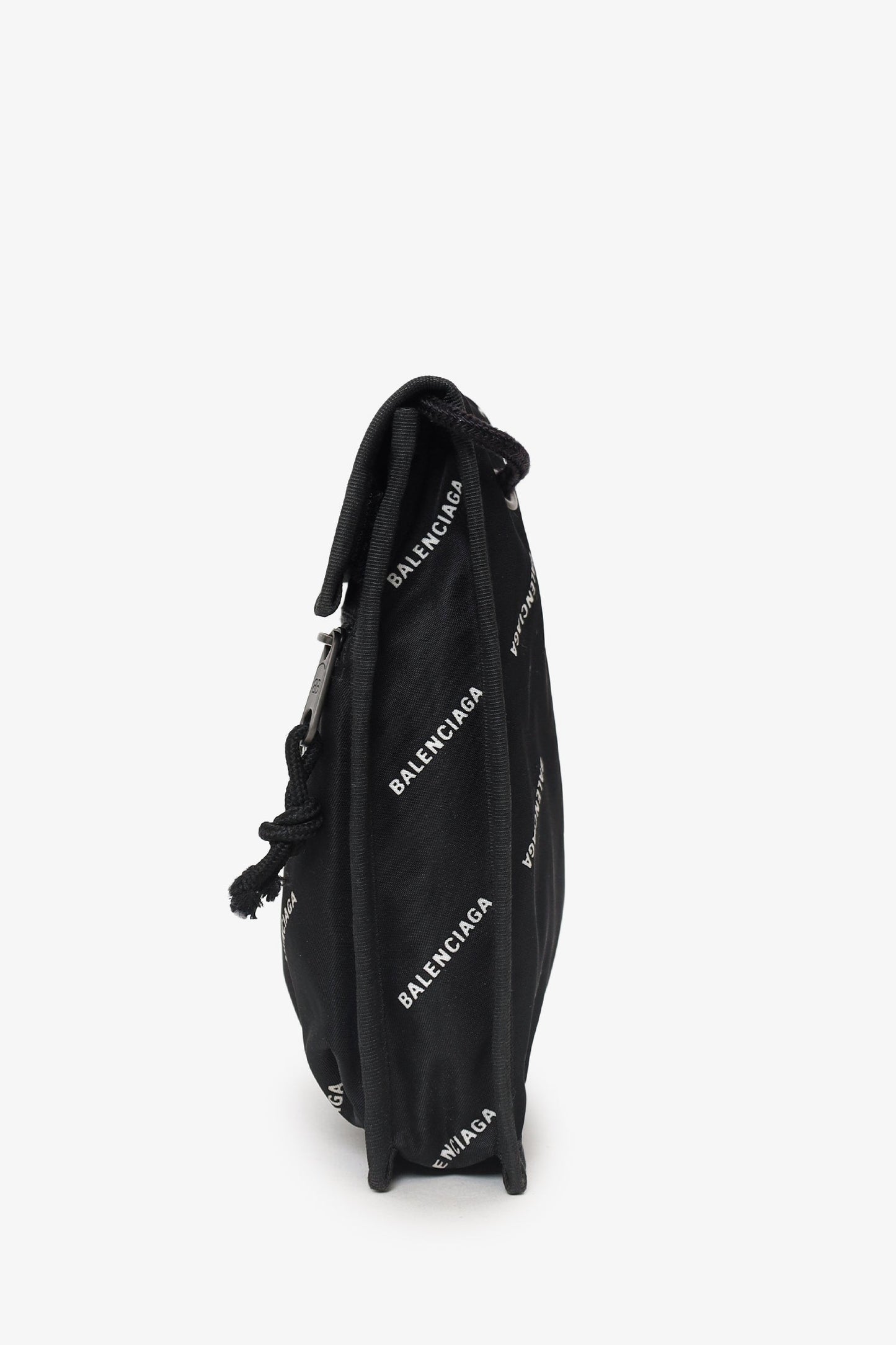 Balenciaga Black Nylon All Over Logo Small Explorer Pouch