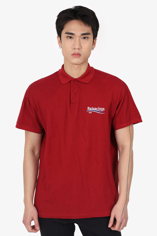 Balenciaga Red 'Balenciaga 2017' Polo Top Size S Mens