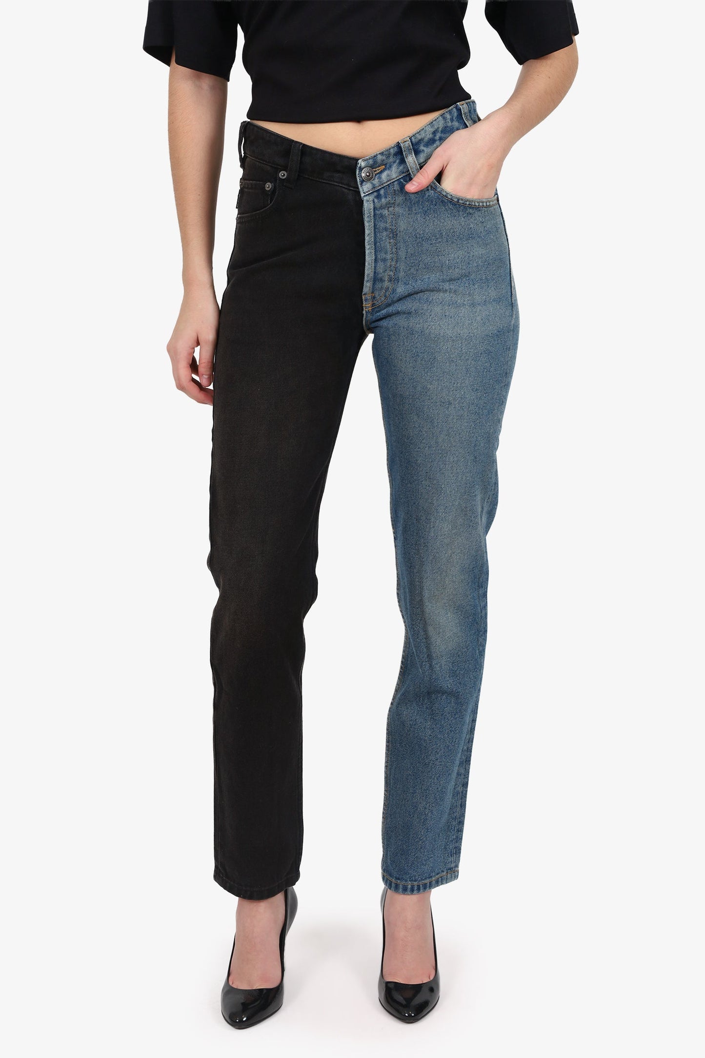 Balenciaga Black/Blue Denim Straight Leg Jeans Size 28