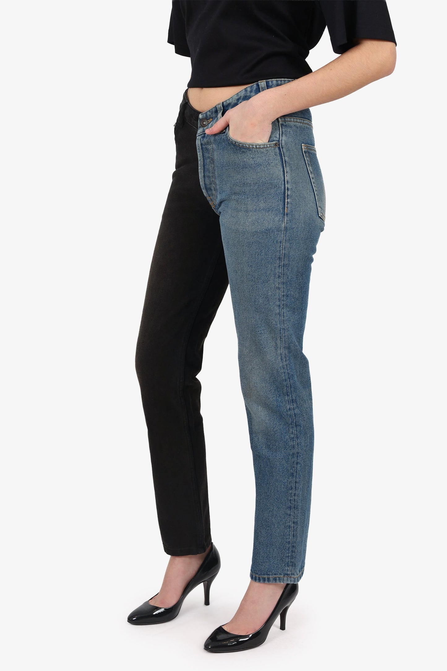 Balenciaga Black/Blue Denim Straight Leg Jeans Size 28