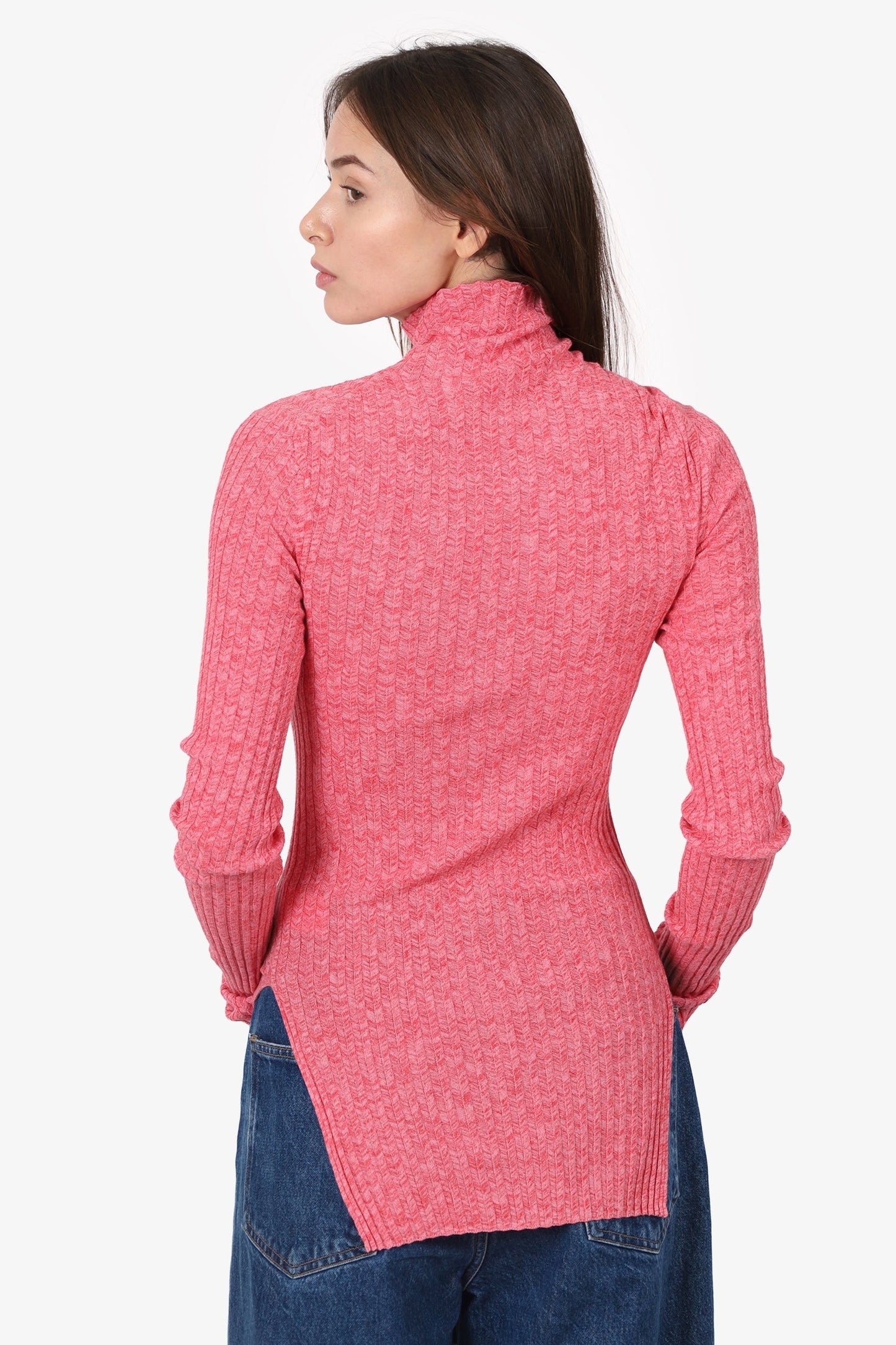 Celine Pink Knit Ribbed Long Sleeve Turtle Neck Sweater Size XS