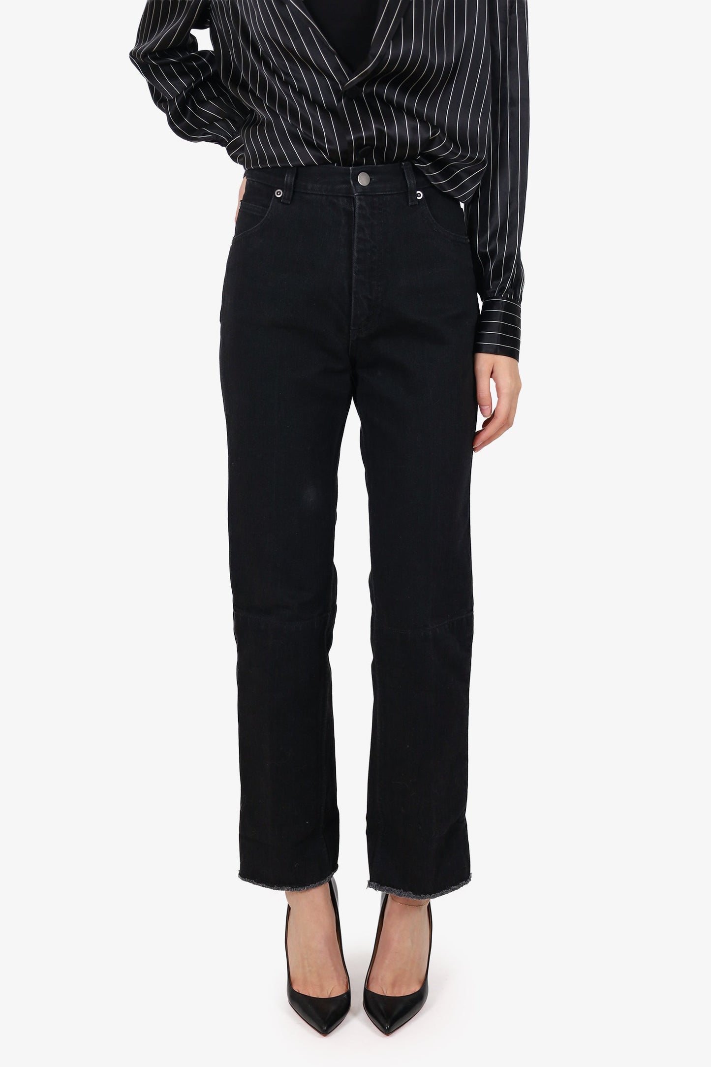 Celine Black Denim High Waisted Turn Up Hem Jeans Size 34