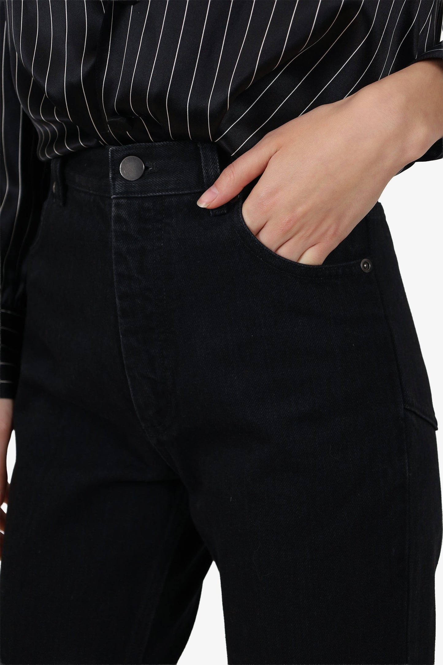 Celine Black Denim High Waisted Turn Up Hem Jeans Size 34