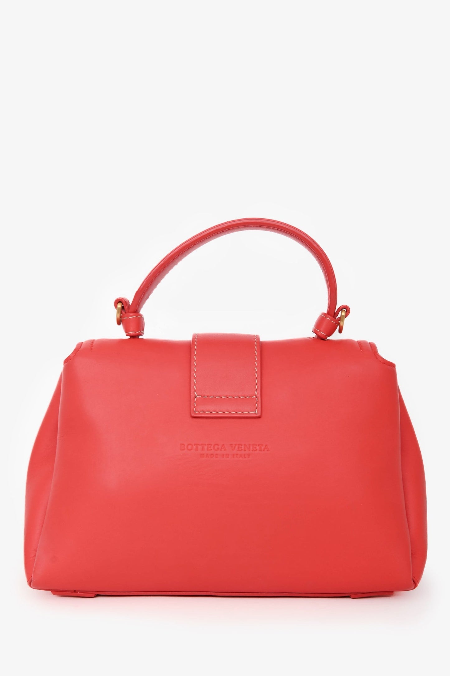 Bottega Veneta Red Intrecciato Leather Piazza Top Handle Bag with Strap
