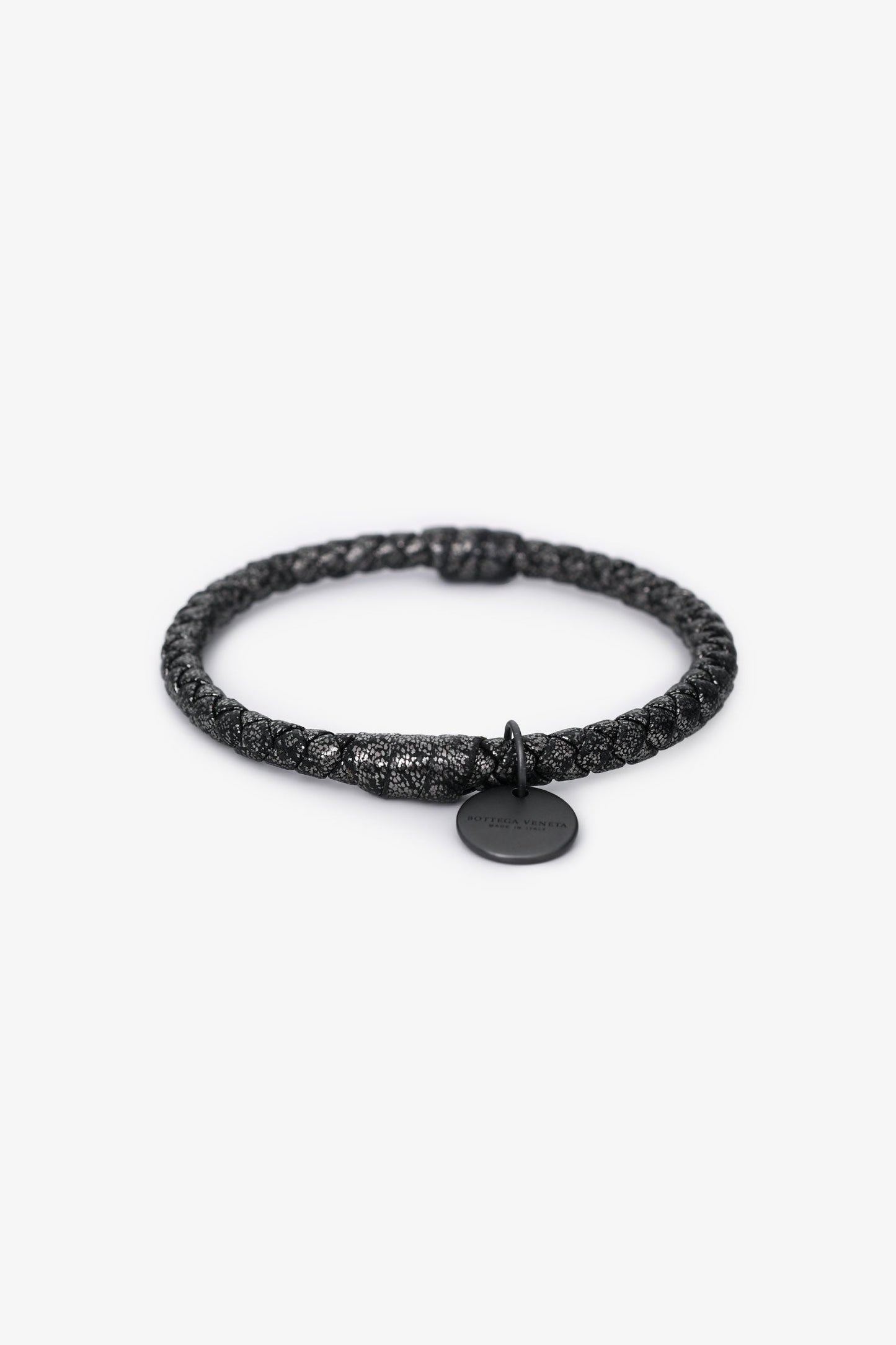 Bottega Veneta Dark Grey Metallic Leather Intrecciato Bracelet