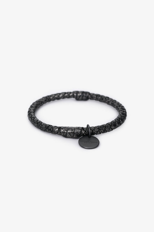 Bottega Veneta Dark Grey Metallic Leather Intrecciato Bracelet