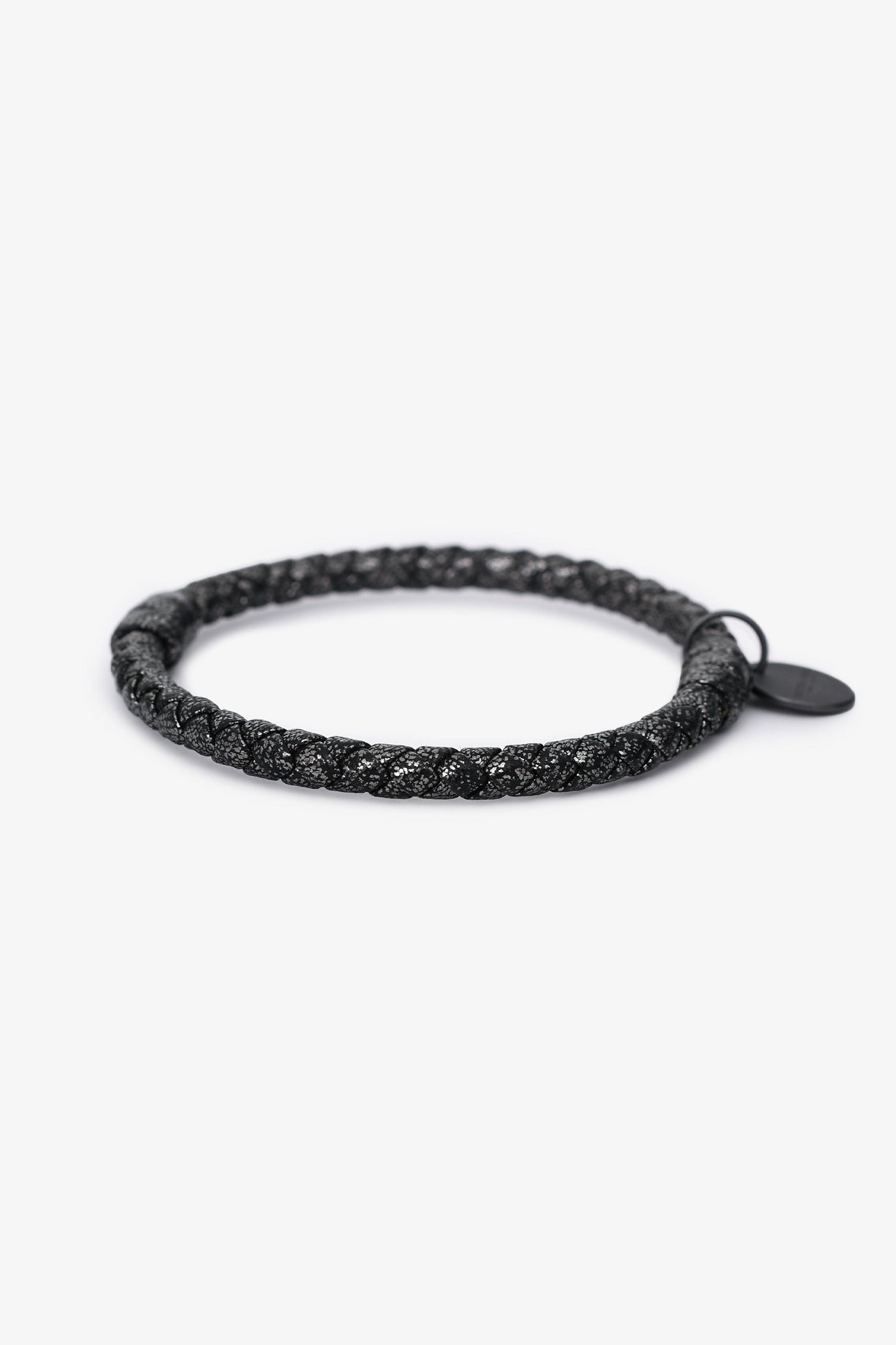 Bottega Veneta Dark Grey Metallic Leather Intrecciato Bracelet