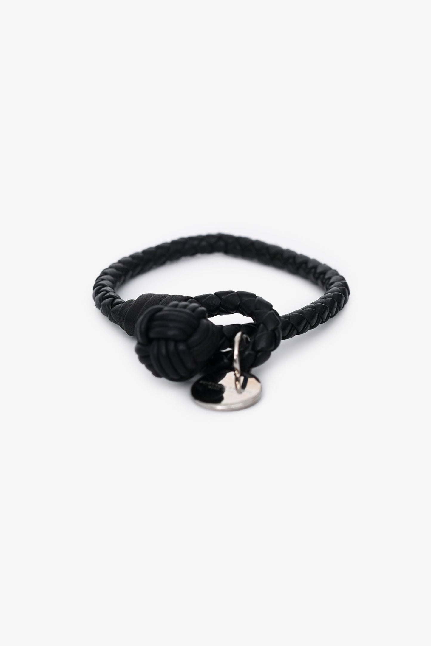Bottega Veneta Black Leather Intrecciato Knot Bracelet