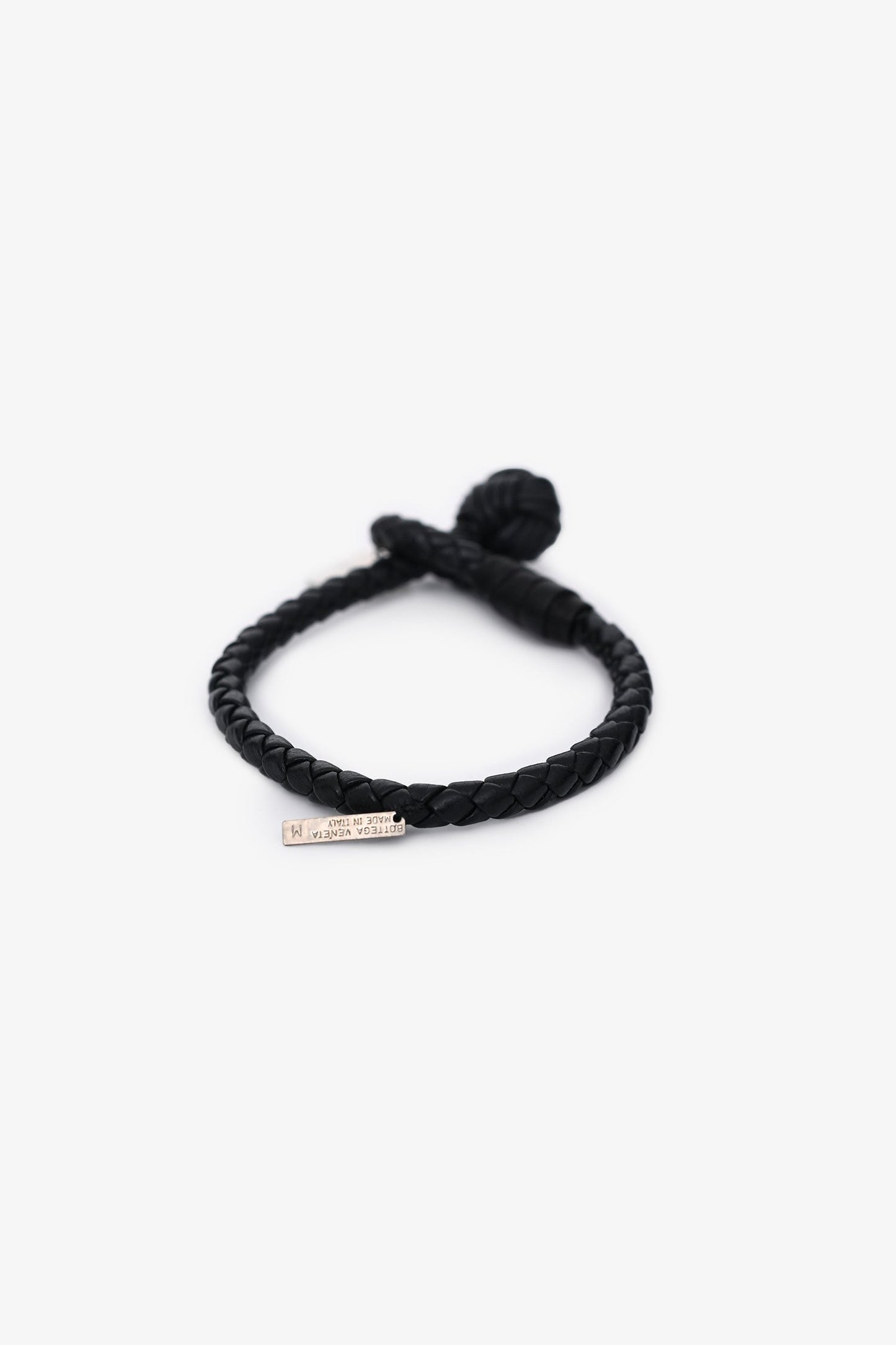 Bottega Veneta Black Leather Intrecciato Knot Bracelet