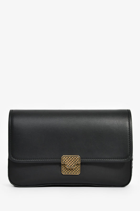 Bottega Veneta Black Leather Intrecciato Detail Wallet On Chain