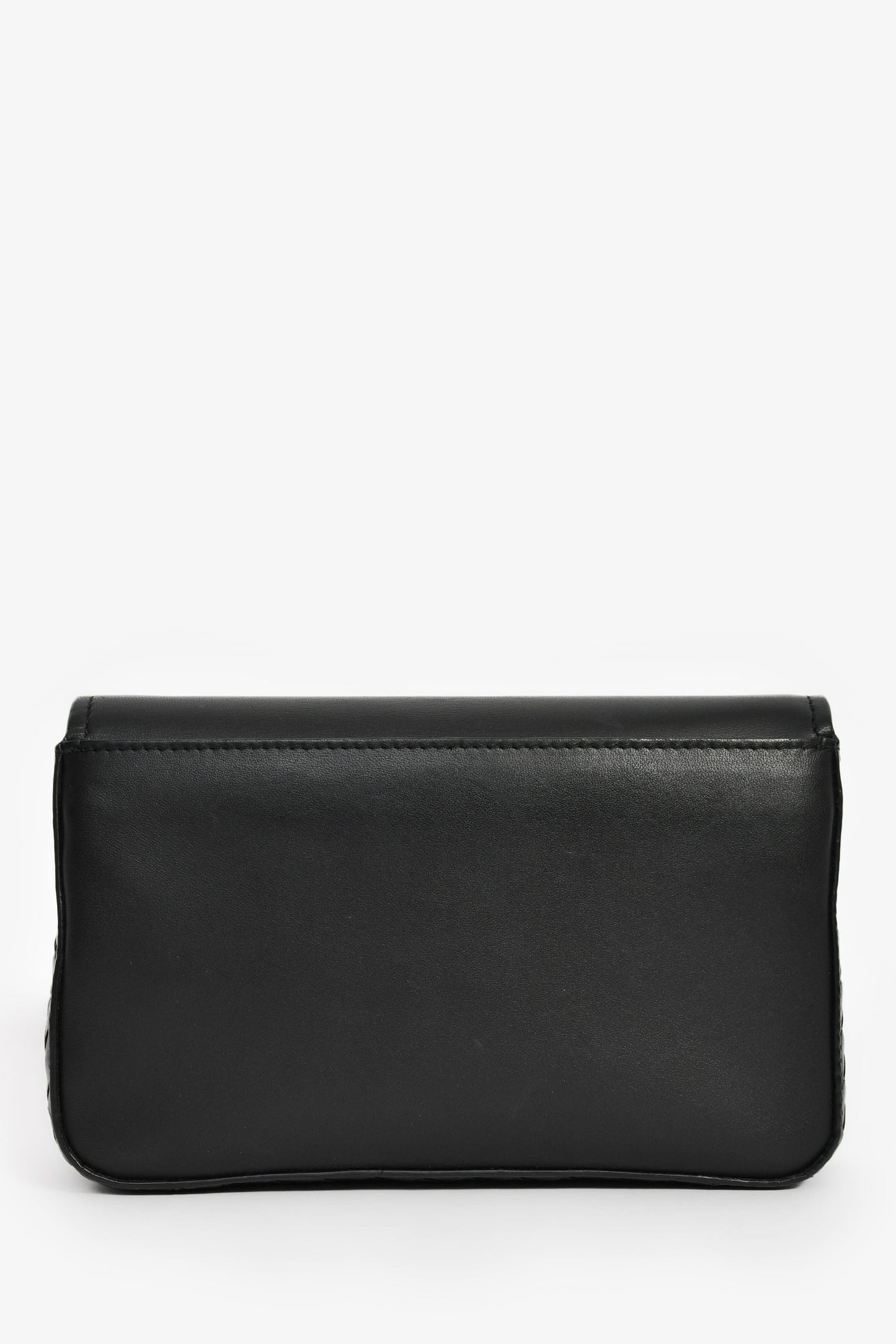 Bottega Veneta Black Leather Intrecciato Detail Wallet On Chain
