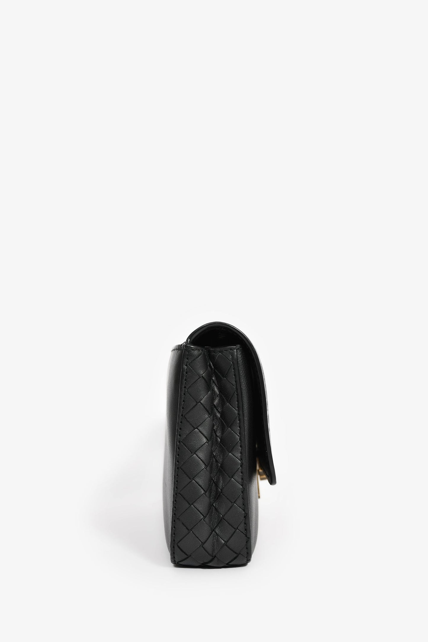 Bottega Veneta Black Leather Intrecciato Detail Wallet On Chain