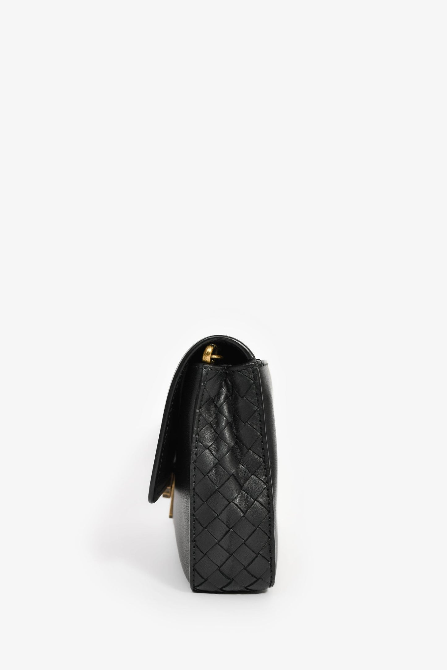 Bottega Veneta Black Leather Intrecciato Detail Wallet On Chain
