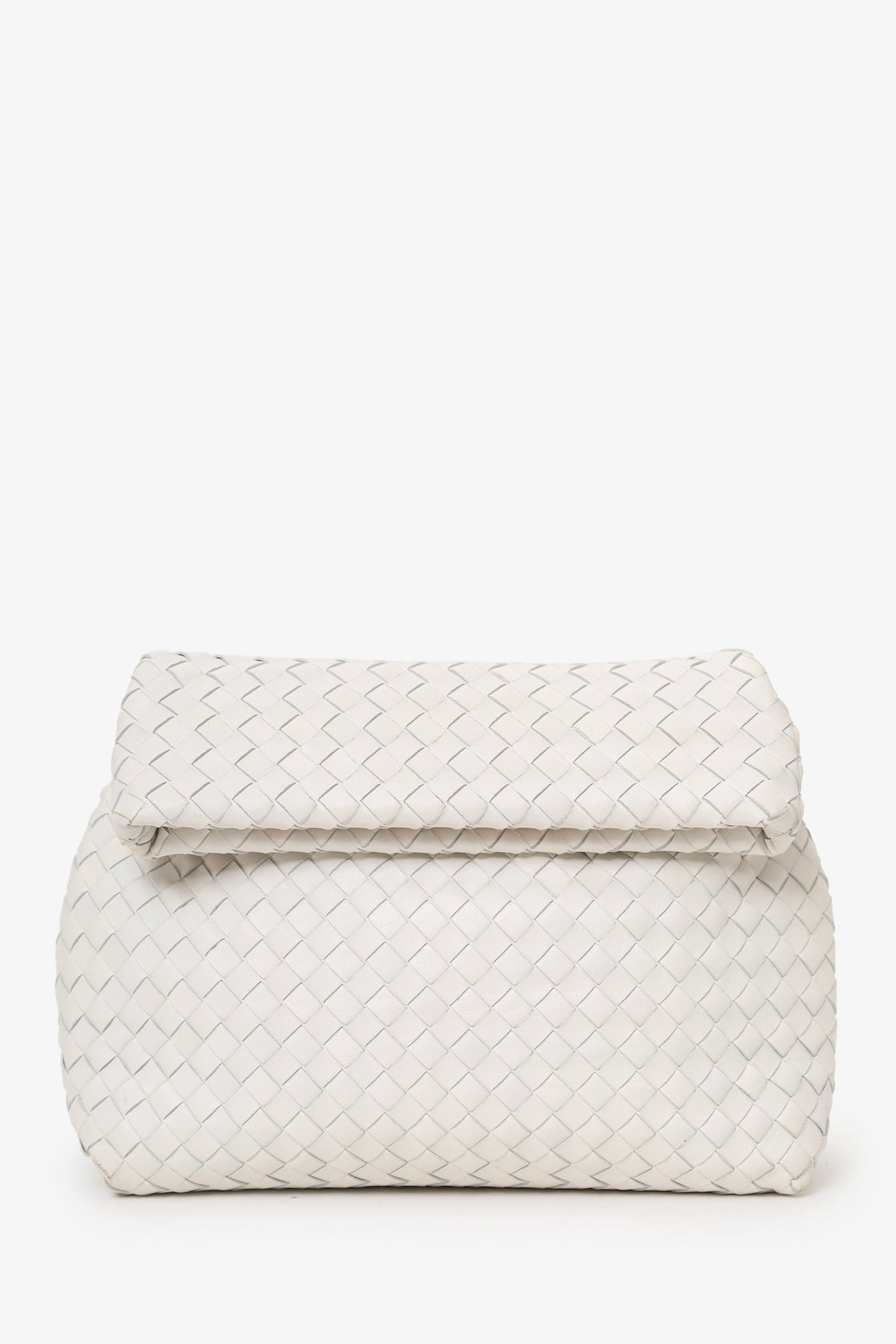 Bottega Veneta White Intrecciato Leather Fold Bag