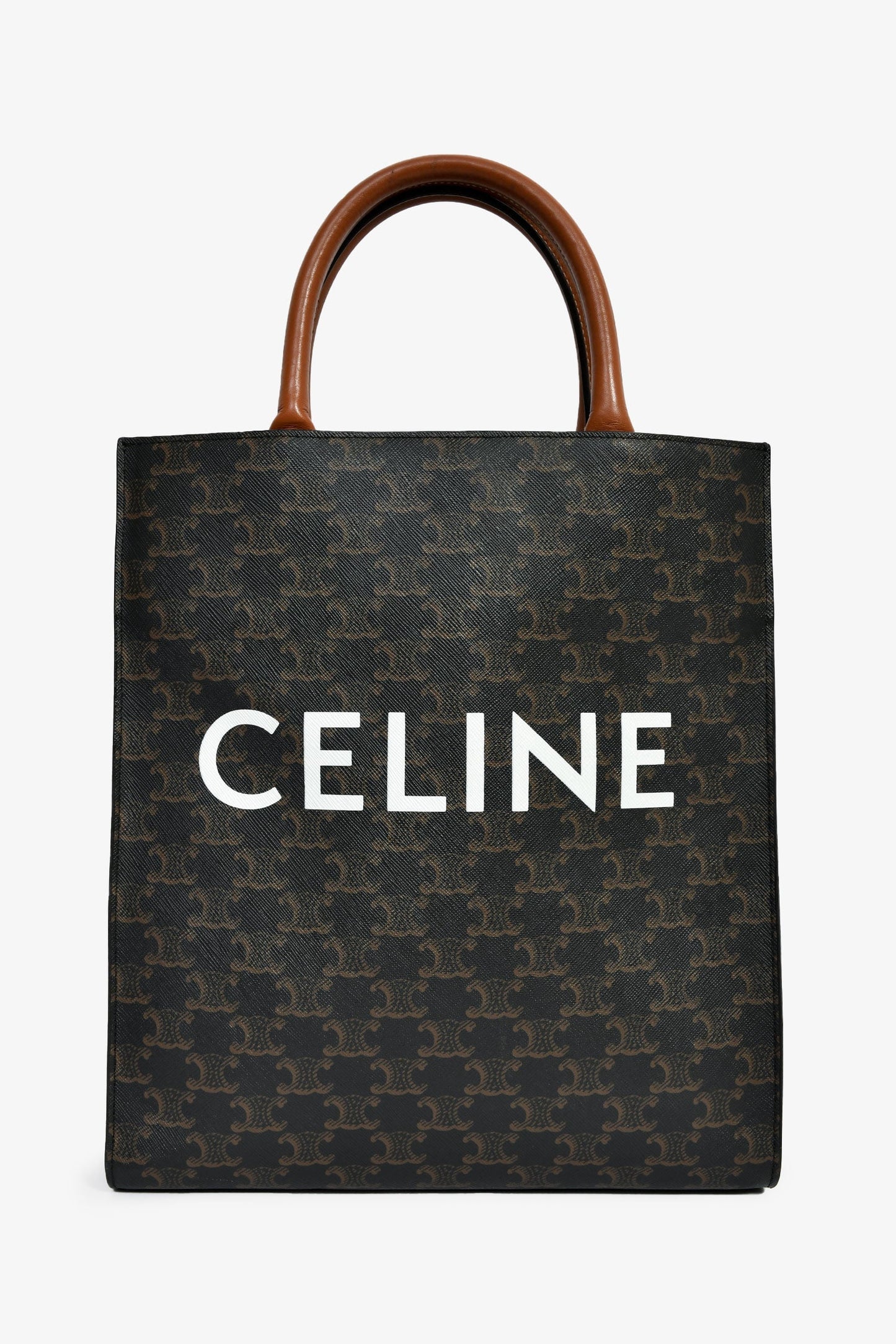 Celine 2019 Black/Brown Coated Canvas Small Triomphe Vertical Cabas Tote