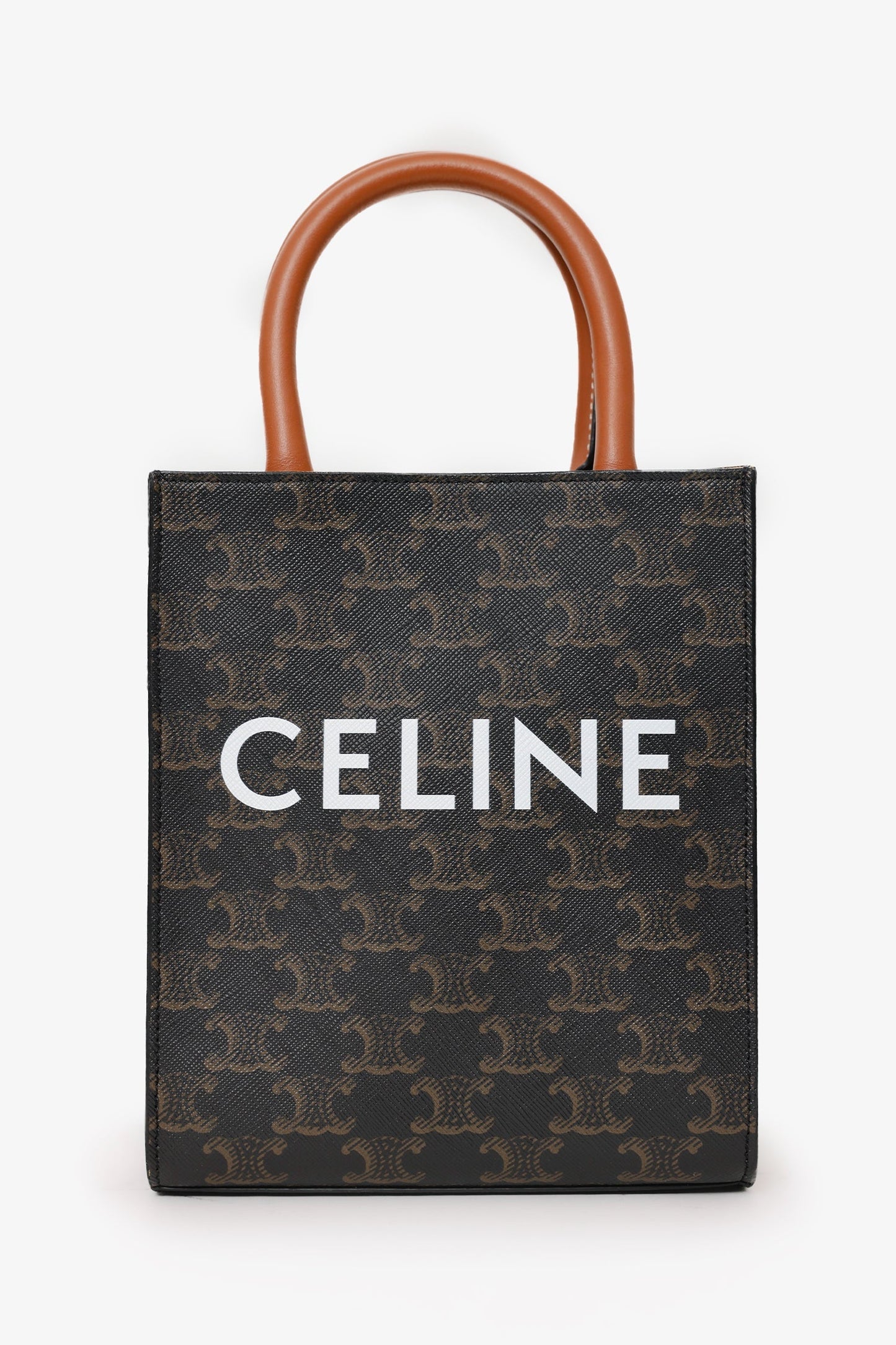 Celine 2021 Brown Canvas/Leather Mini Triomphe Vertical Cabas Tote With Strap