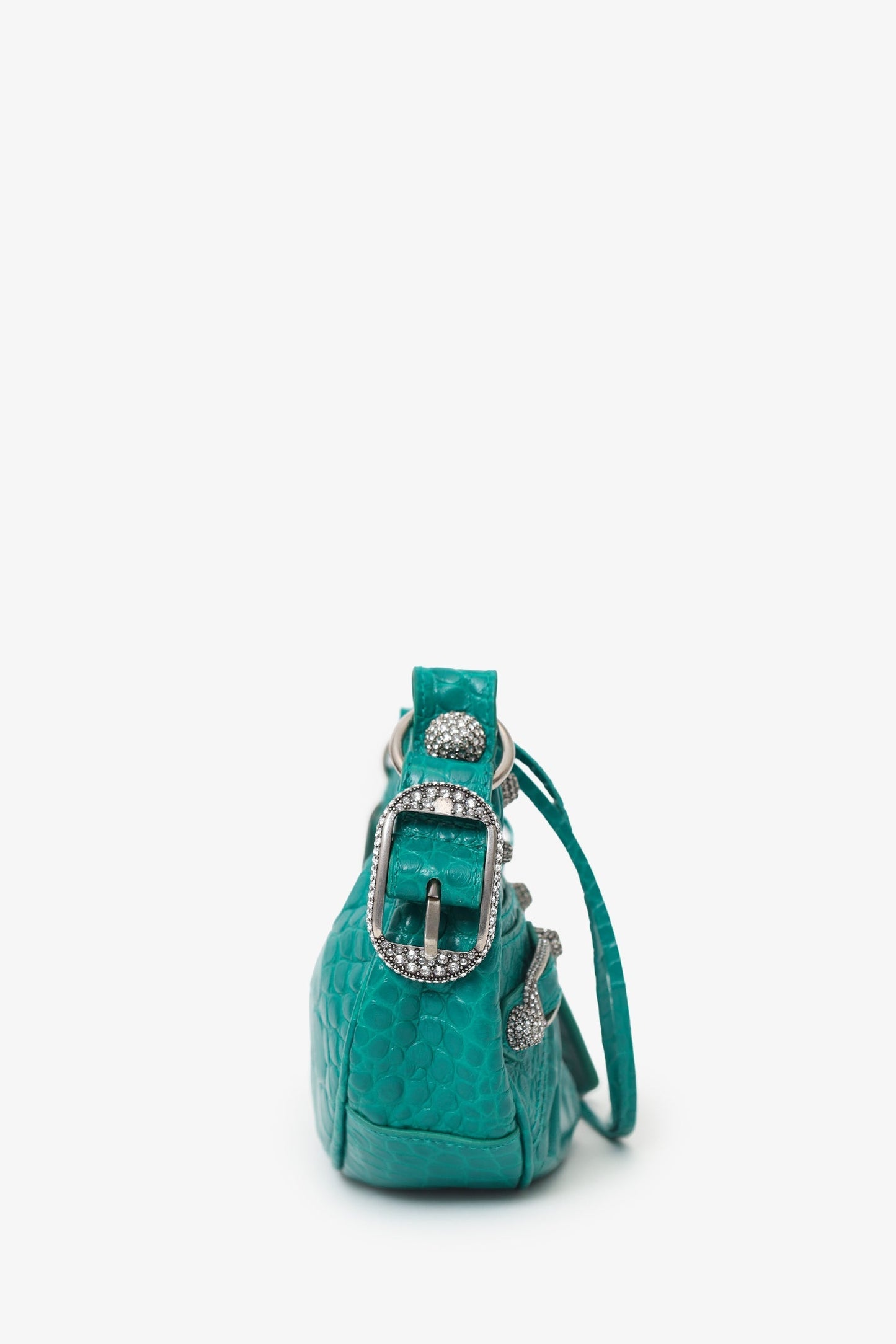 Balenciaga Green Leather Croc Embossed/Crystal 'Le Cagole' Handbag