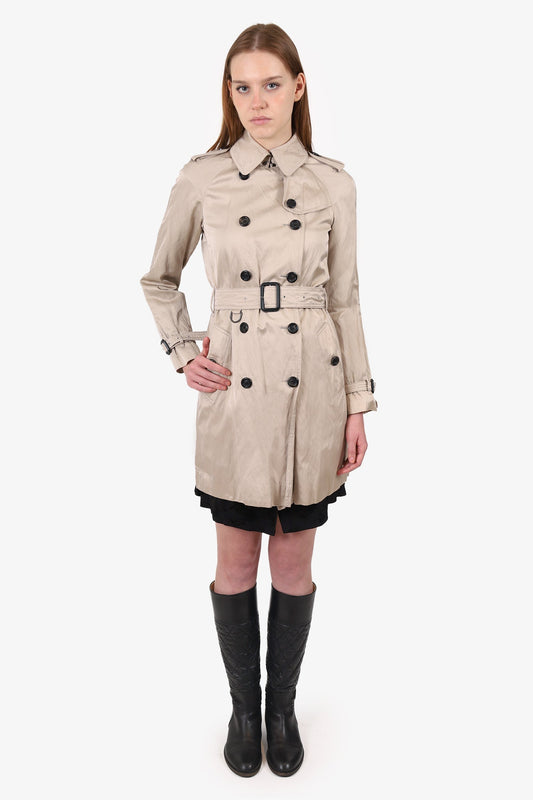 Burberry London Beige Satin Double Breasted Short Trench Coat With Belt Size 2