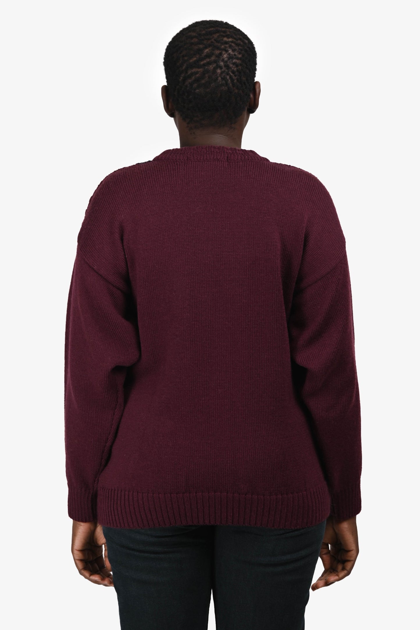 Burberrys Maroon/Navy Wool Embroidered Logo Check Sweater Est. Size M