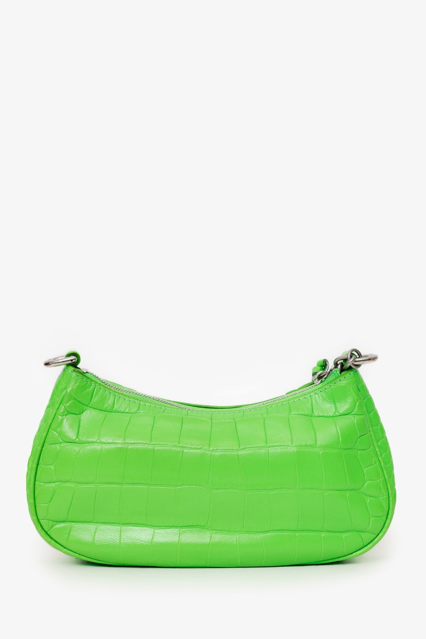 Balenciaga Neon Green Croc Embossed Leather Mini Le Cagole Crossbody Bag With Chain