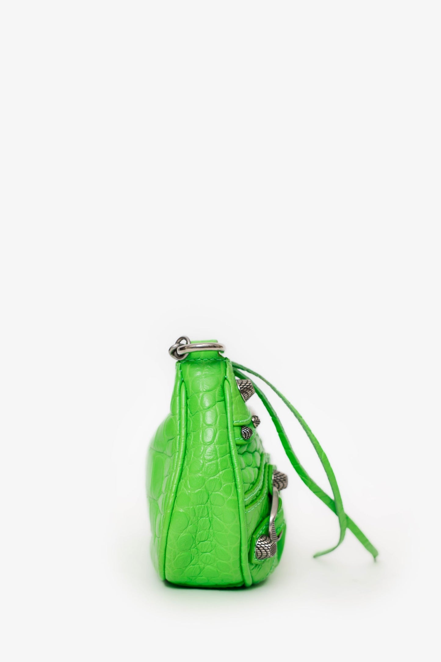 Balenciaga Neon Green Croc Embossed Leather Mini Le Cagole Crossbody Bag With Chain